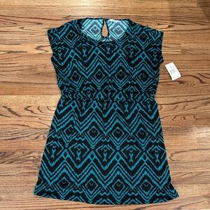 NWT- women’s COMPANY Ellen Tracy Black and Teal Geometric Dress. Size XXL